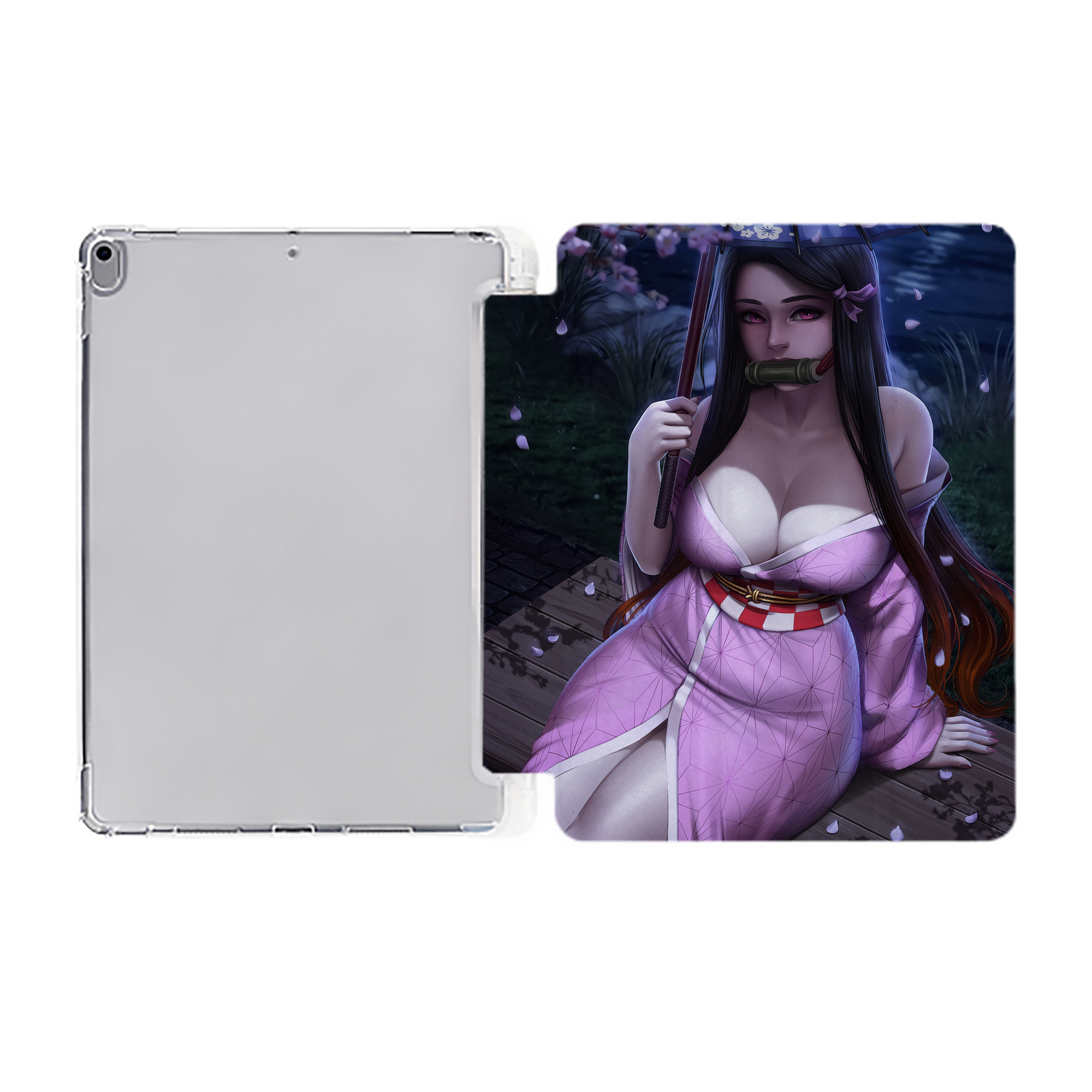 （画像用） 鬼滅の刃（きめつのやいば）竈門 禰󠄀豆子／かまど ねずこ Kamado Nezuko IPad ケース ペン収納付き 三つ折りスタンド PUレザー×シリコン 対応機種9.5/10.5/10.9インチ